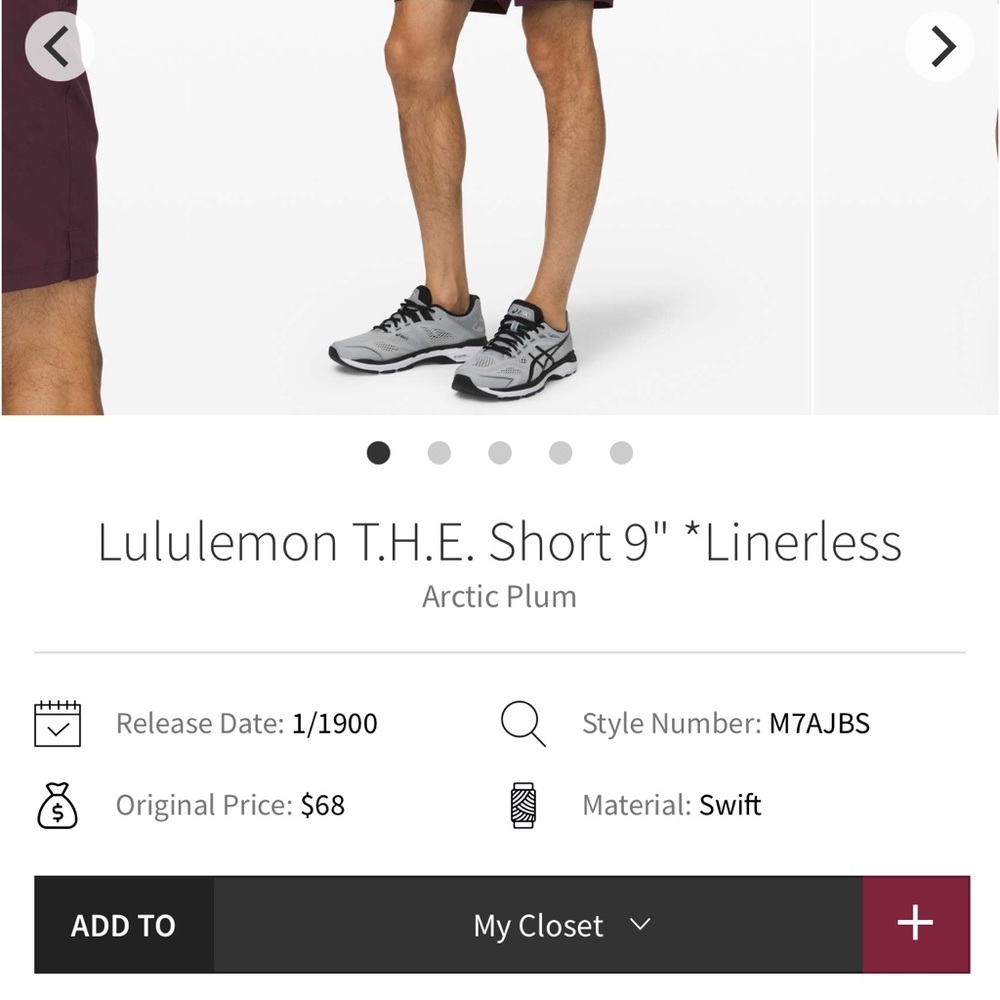 lululemon athletica Men's Arctic Plum Shorts large